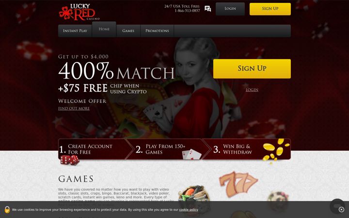 Snímek obrazovky luckyredcasino.com