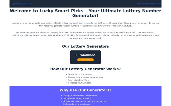 Screenshot of luckysmartpicks.com