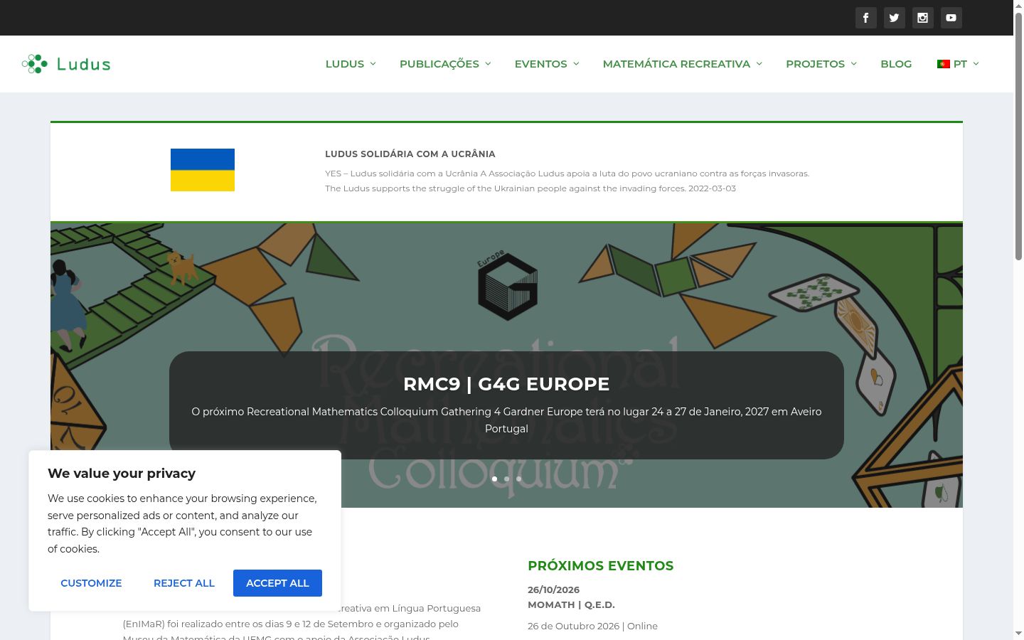 Captura de ecrã do banner de consentimento apresentado antes de qualquer interação
