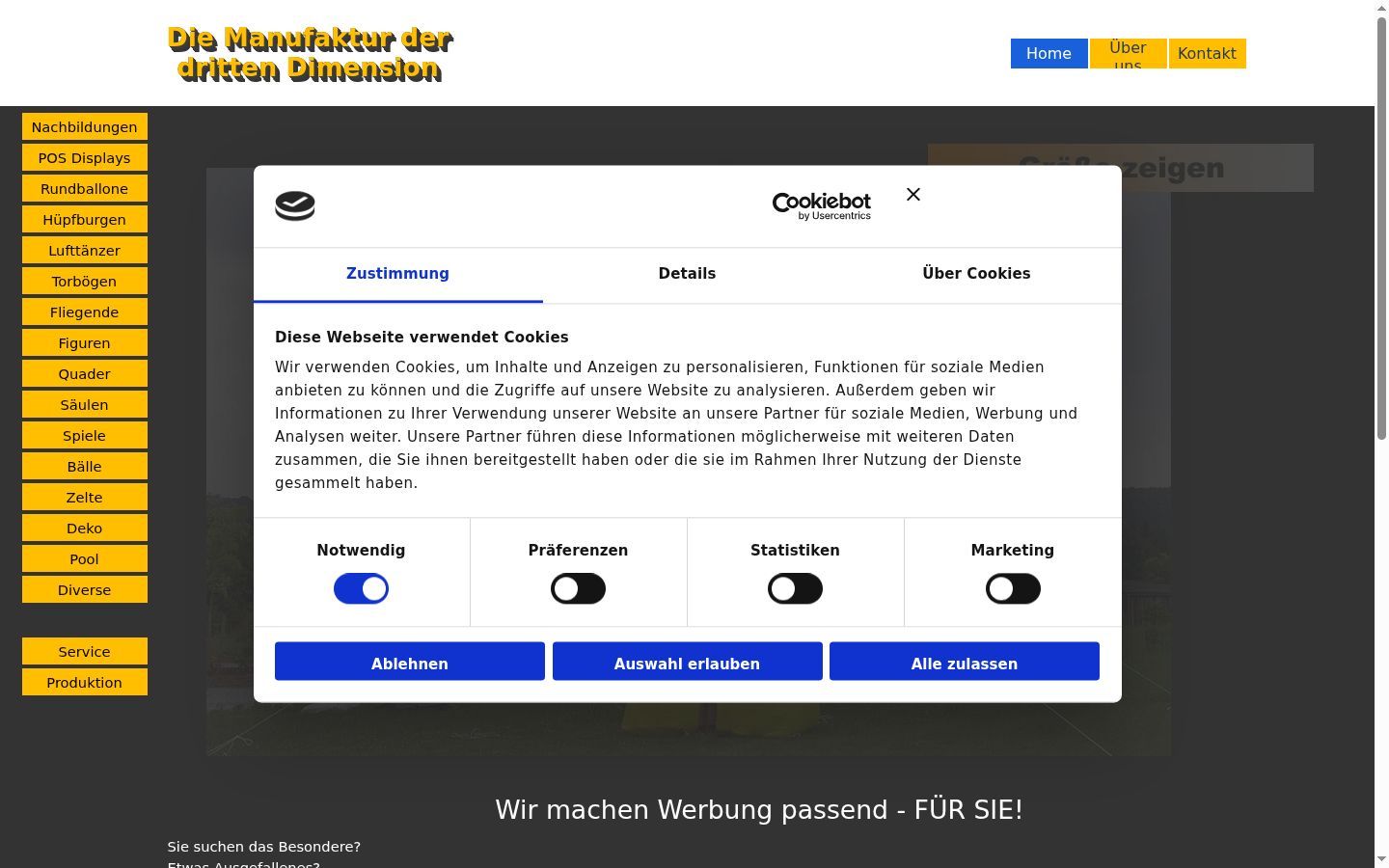 Screenshot des Einwilligungsbanners vor jeglicher Interaktion