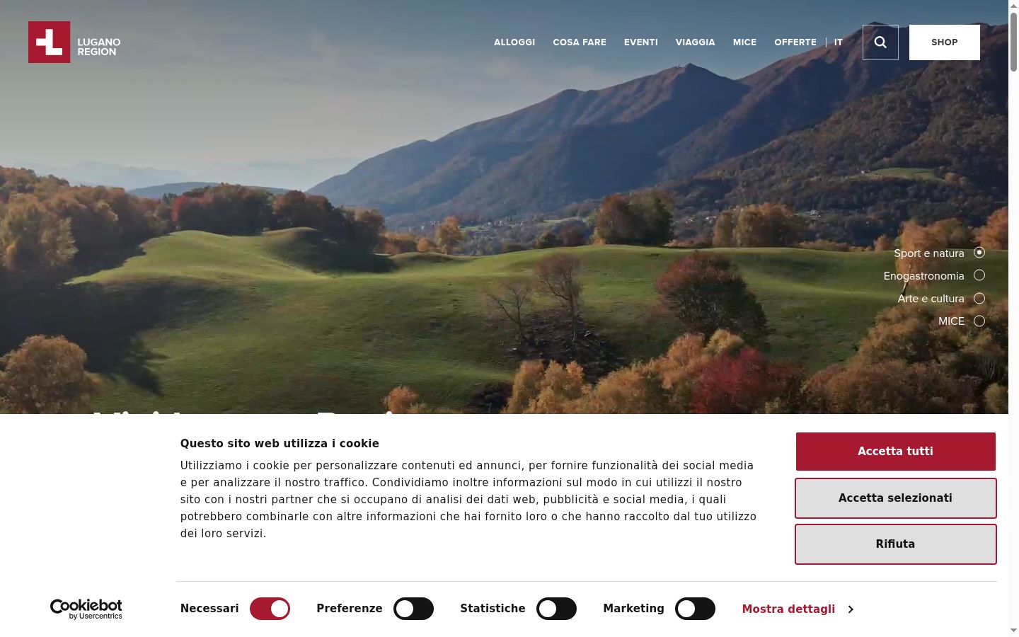 Screenshot del banner di consenso mostrato prima di qualsiasi interazione