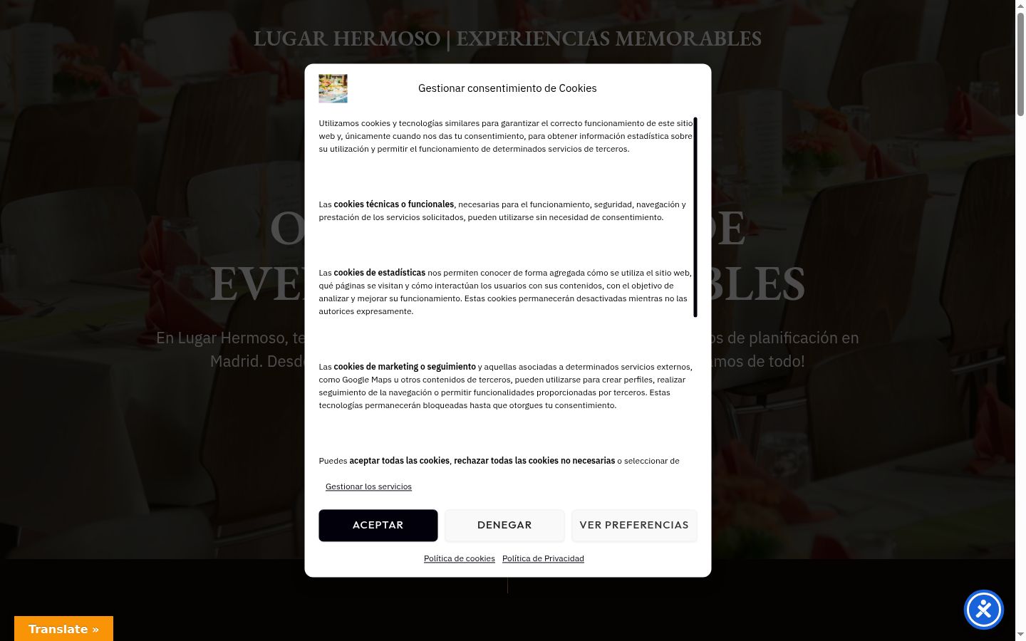 Screenshot del banner di consenso mostrato prima di qualsiasi interazione