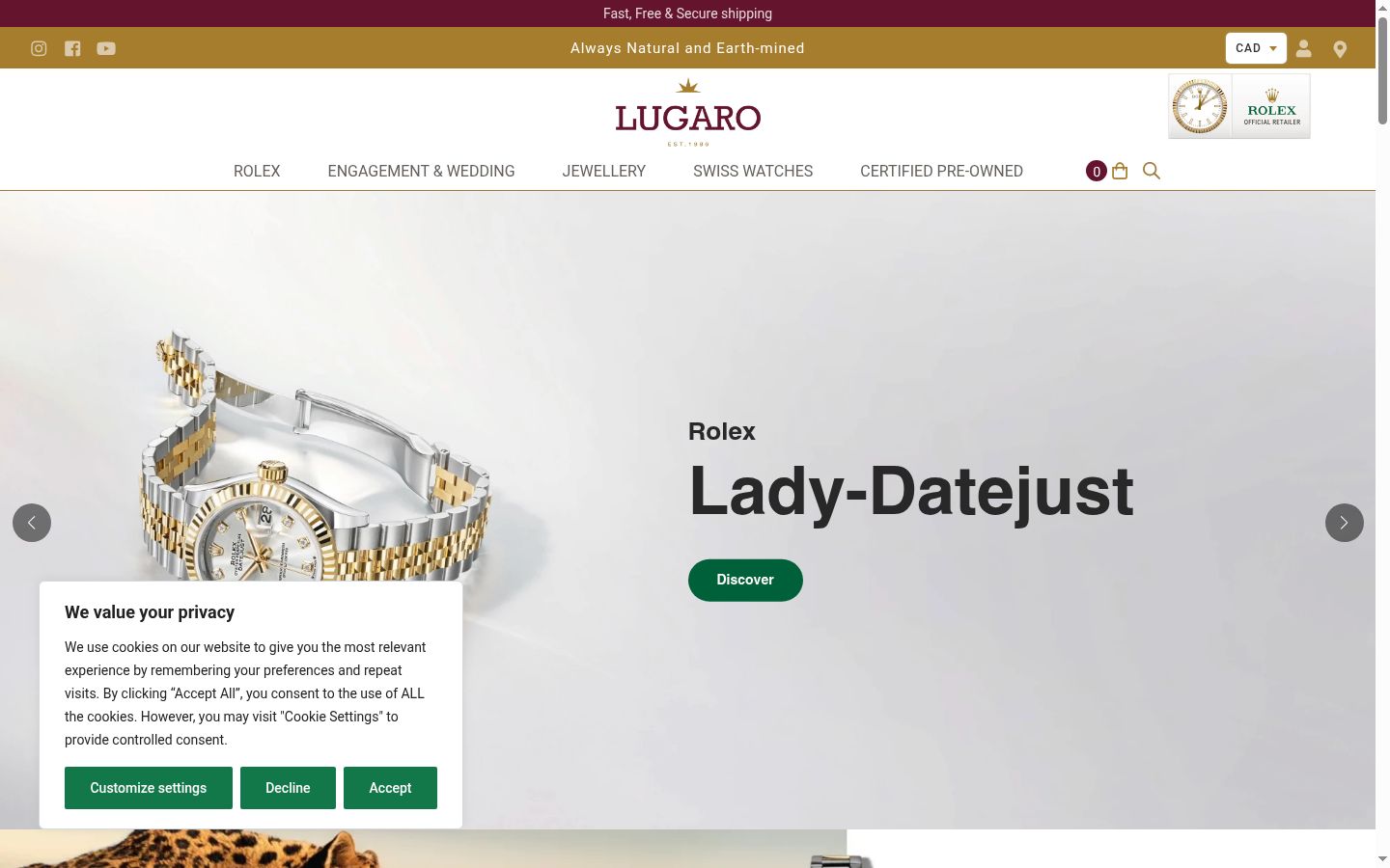 Screenshot del banner di consenso mostrato prima di qualsiasi interazione