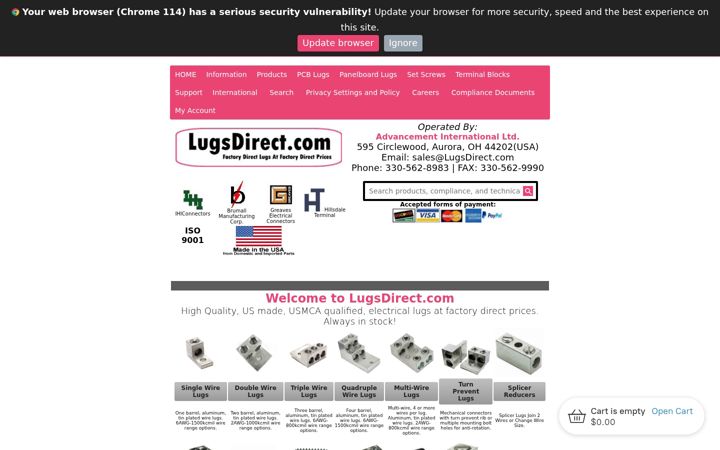 Screenshot of lugsdirect.com