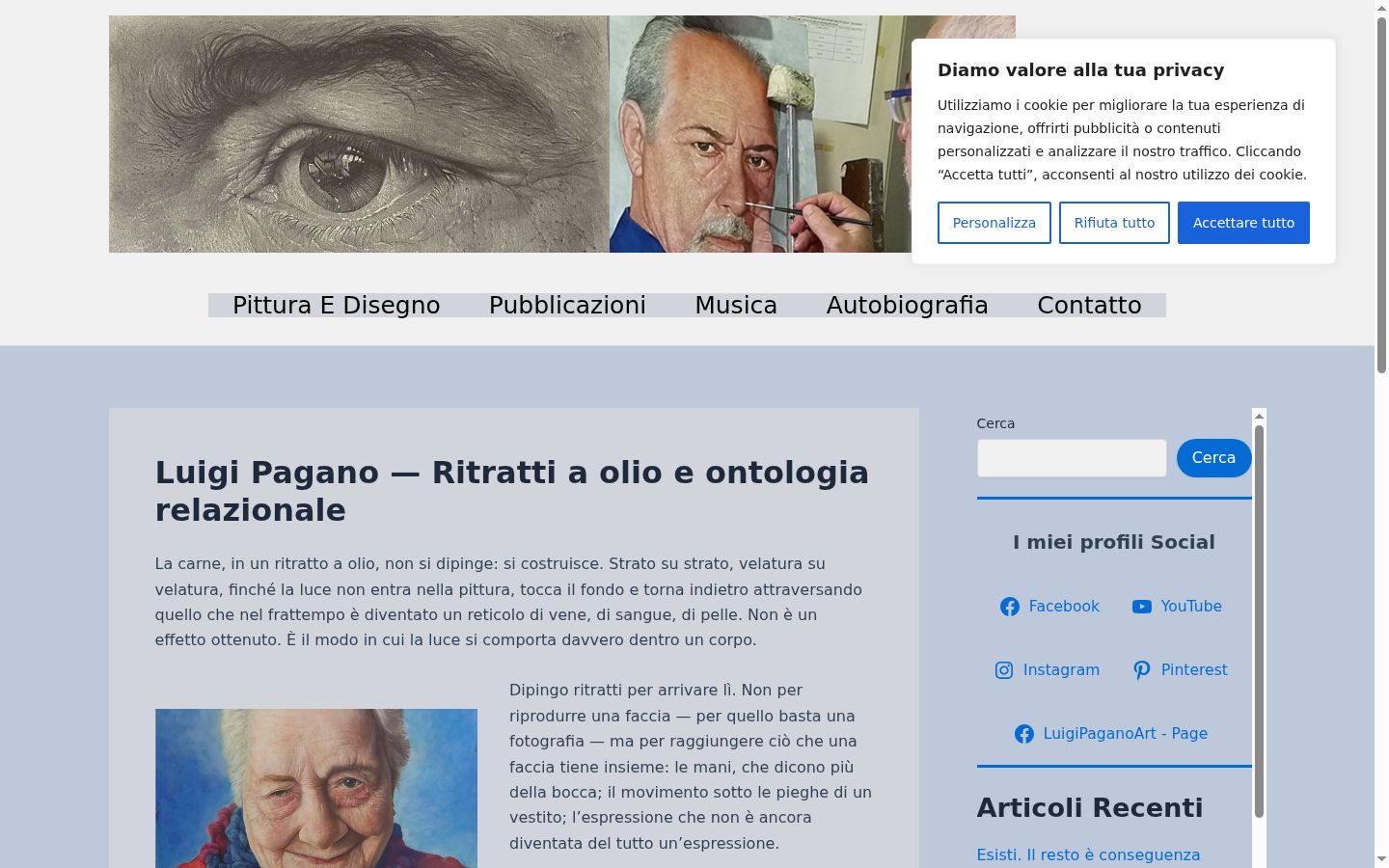 Screenshot del banner di consenso mostrato prima di qualsiasi interazione