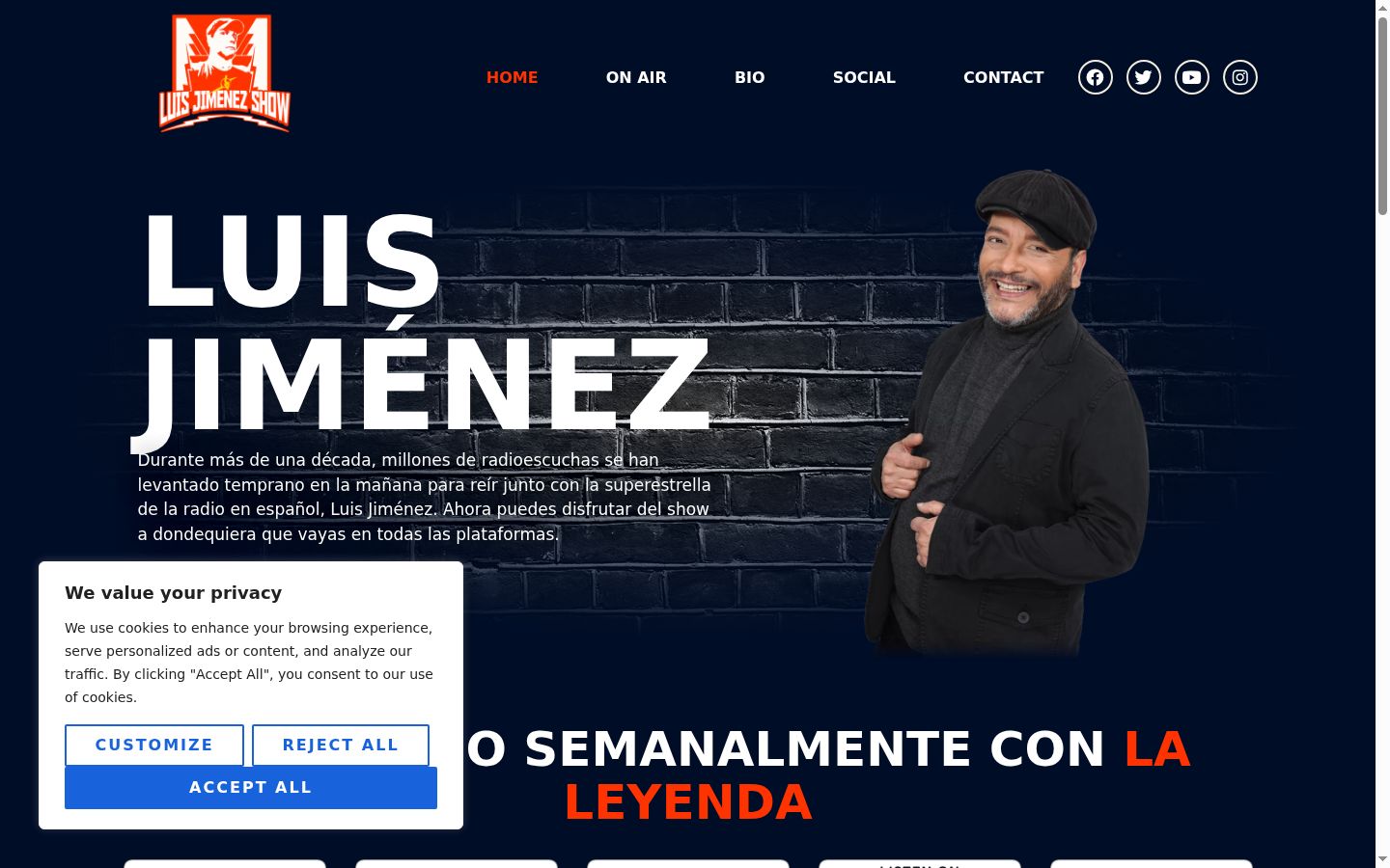 Captura de pantalla del banner de consentimiento mostrado antes de cualquier interacción