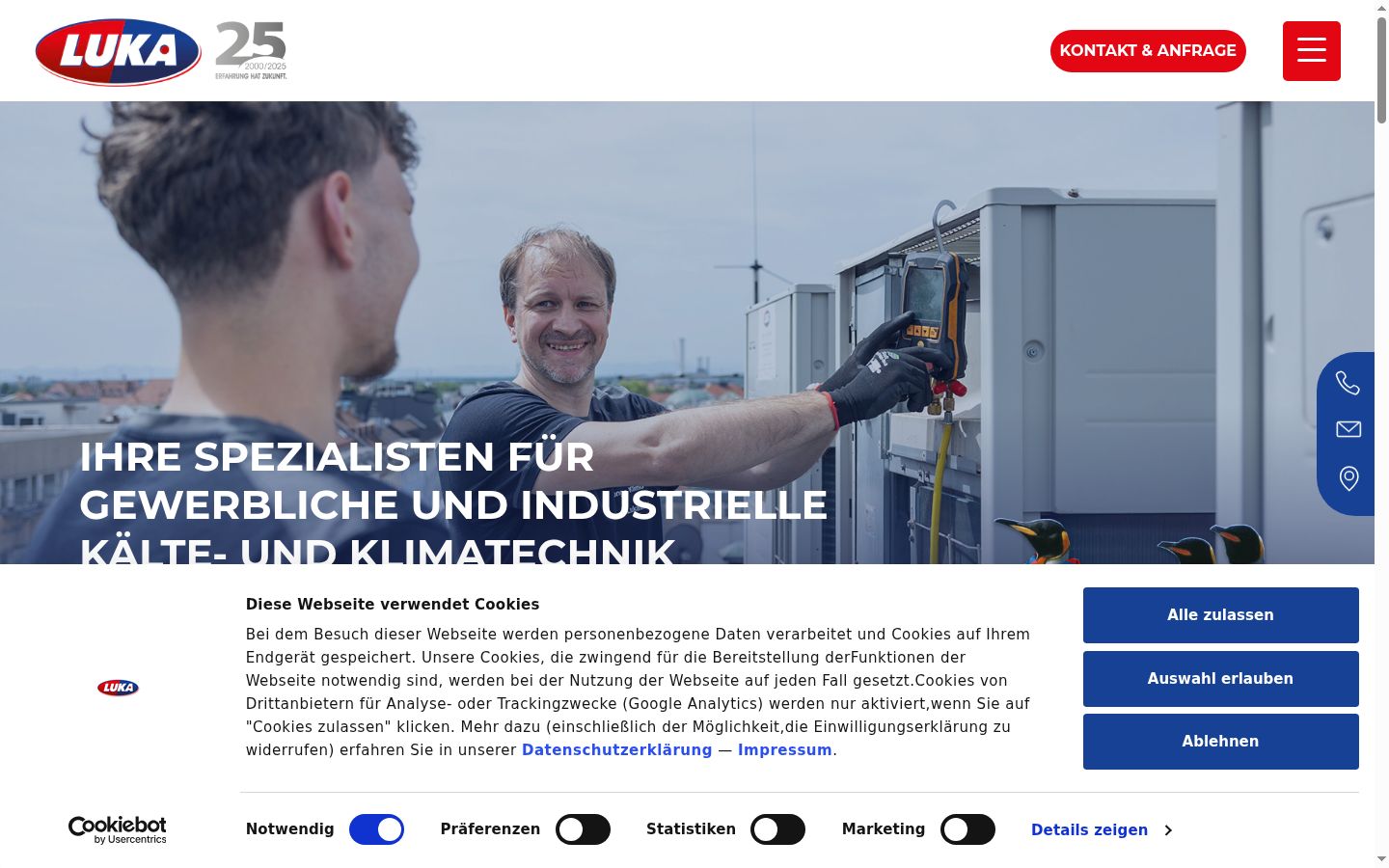 Screenshot des Einwilligungsbanners vor jeglicher Interaktion