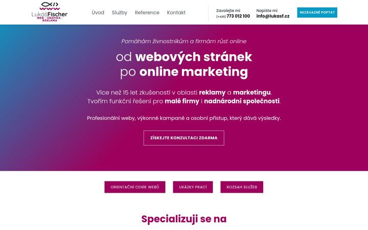 Screenshot stránky lukasf.cz