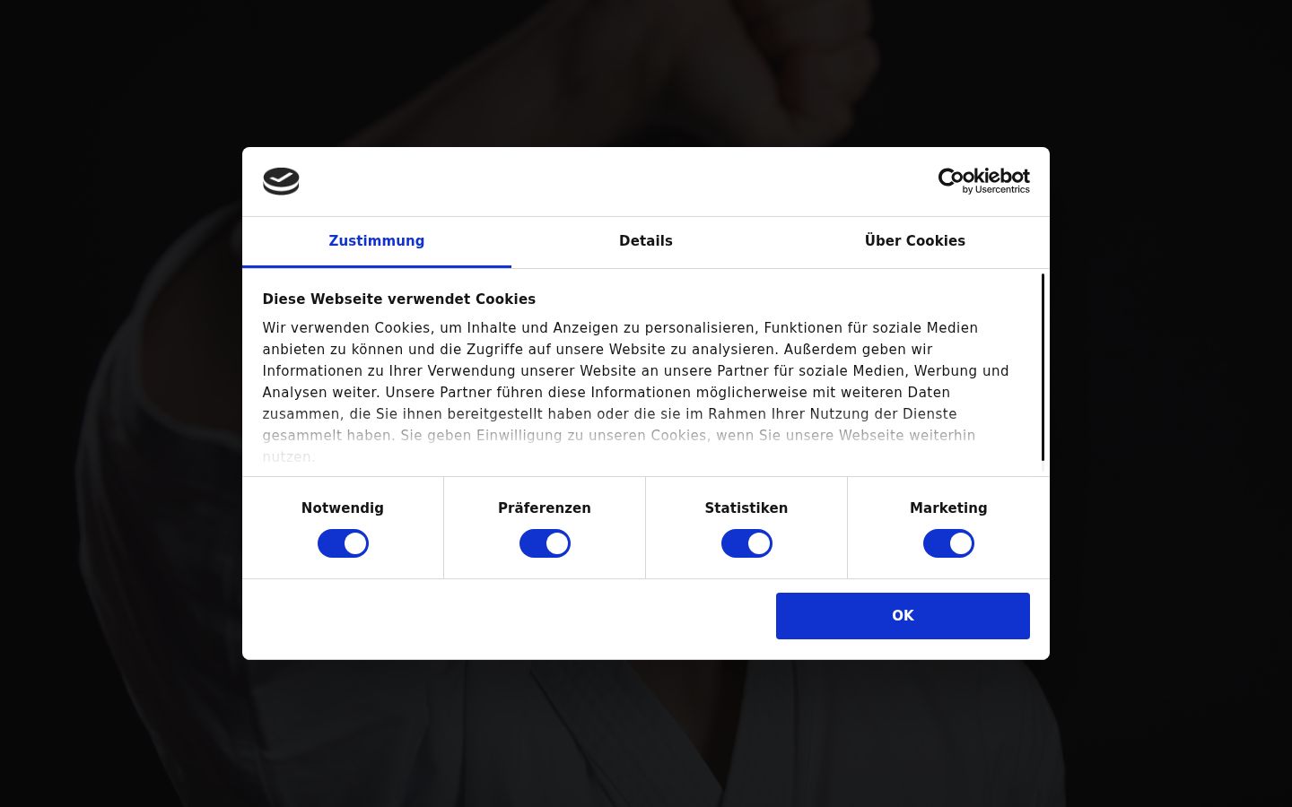 Screenshot del banner di consenso mostrato prima di qualsiasi interazione