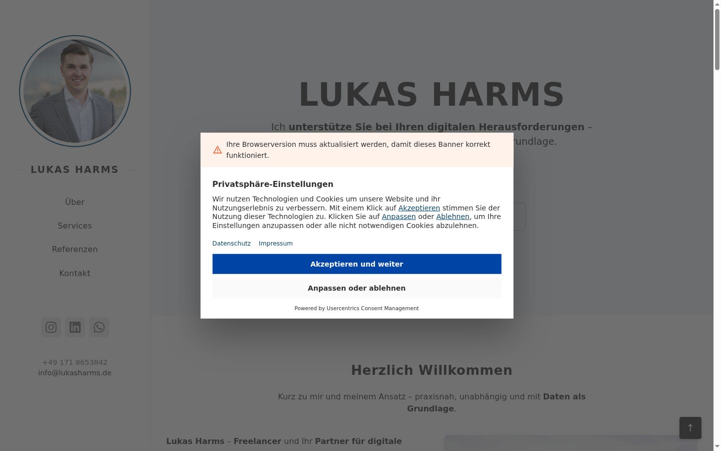 Screenshot del banner di consenso mostrato prima di qualsiasi interazione