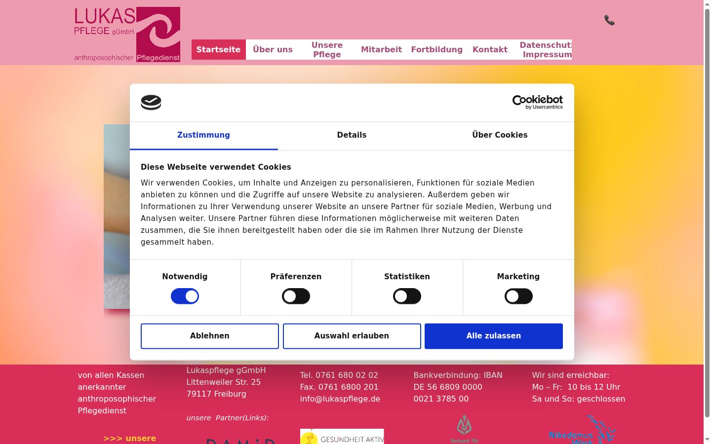Screenshot del banner di consenso mostrato prima di qualsiasi interazione