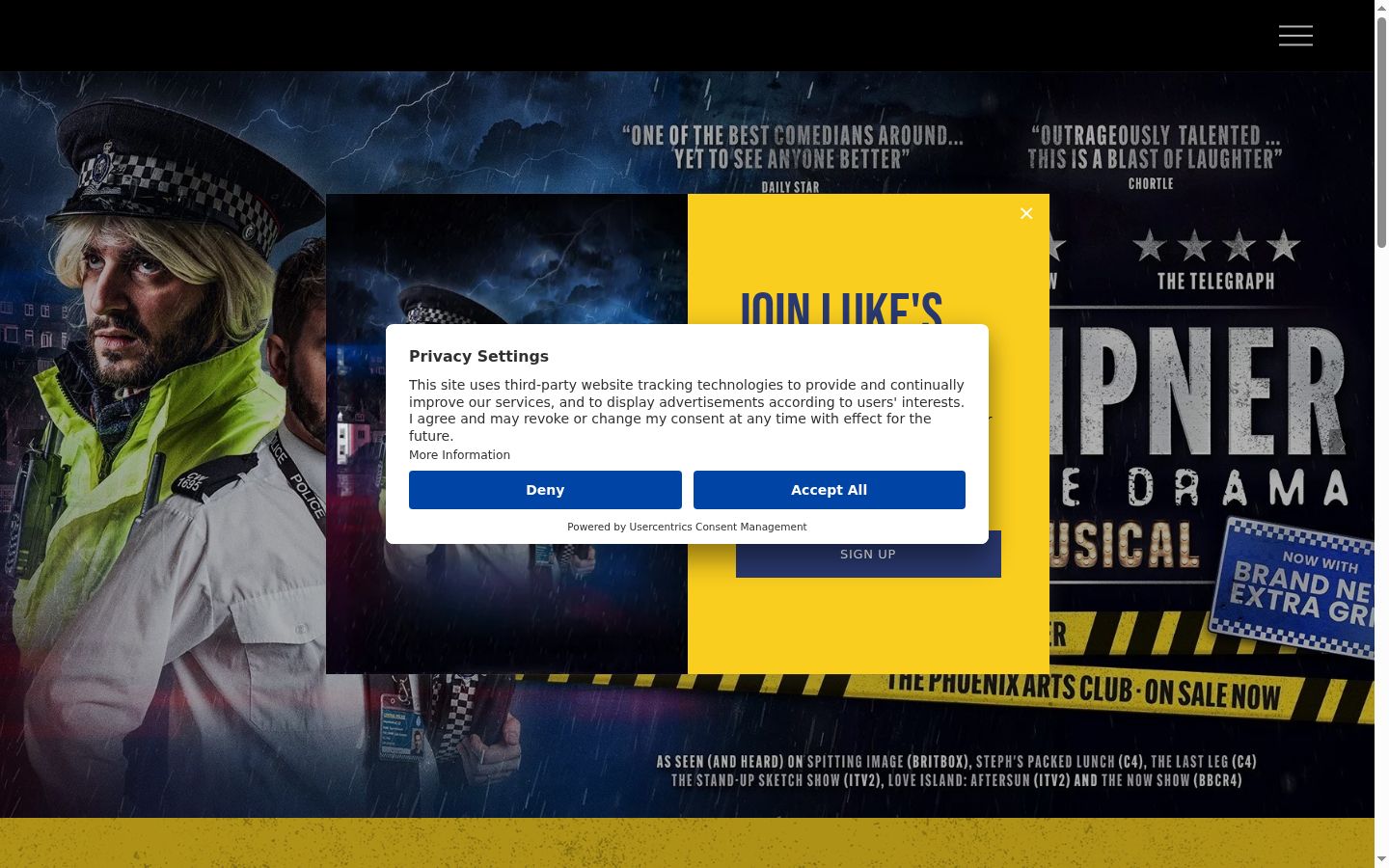 Screenshot of the consent banner shown before any interaction