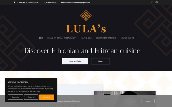 Screenshot of lulasethiopiancuisine.co.uk