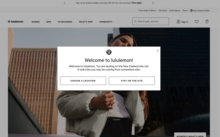 Screenshot of lululemon.co.nz