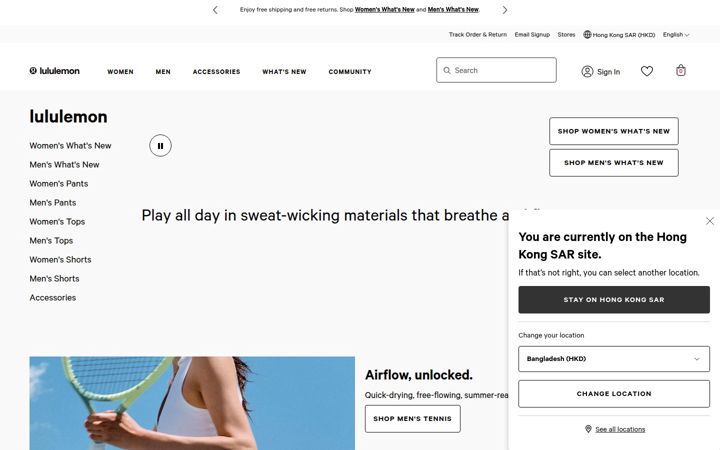 Screenshot of lululemon.com.hk