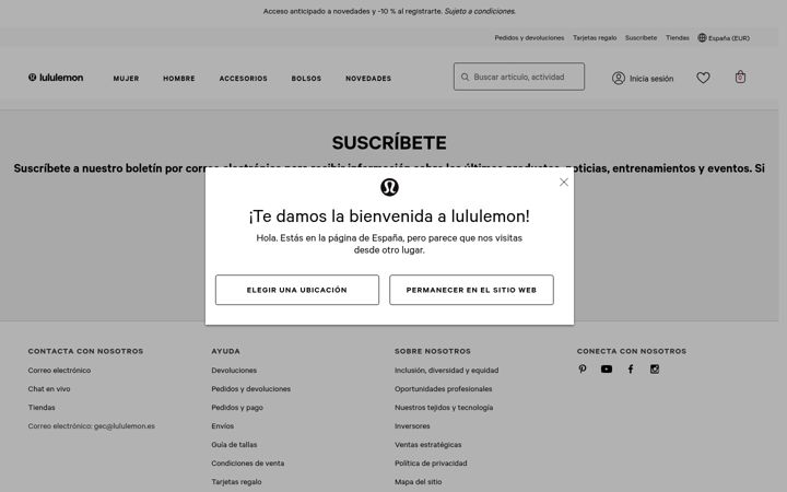 Screenshot of lululemon.es