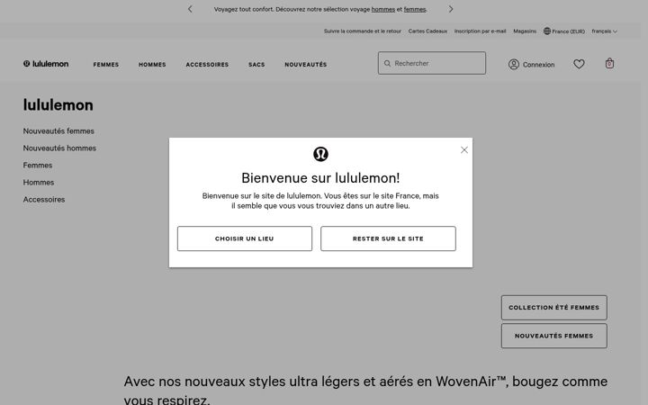 Screenshot of lululemon.fr