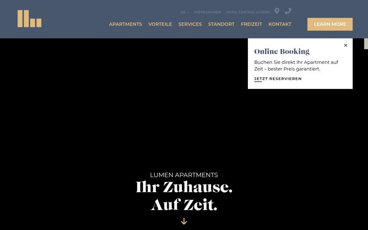 Screenshot of lumen-apartments.ch