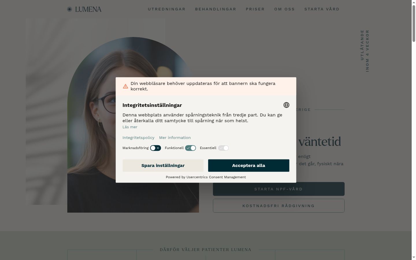 Screenshot tal-banner tal-kunsens muri qabel kwalunkwe interazzjoni