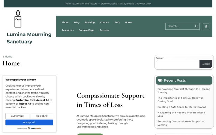 Screenshot of luminamourningsanctuary.com