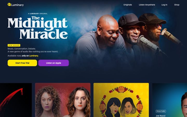 Screenshot of luminarypodcasts.com