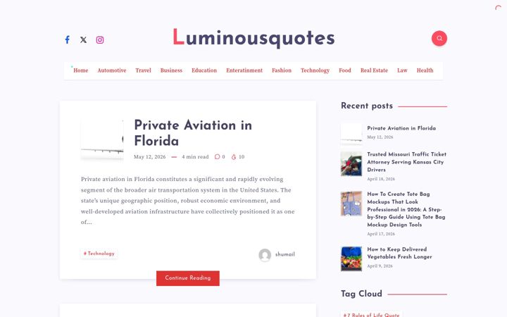 Screenshot of luminousquotes.com