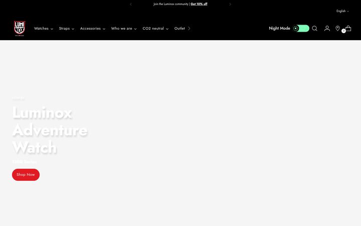 Kuvakaappaus sivustosta luminox.com