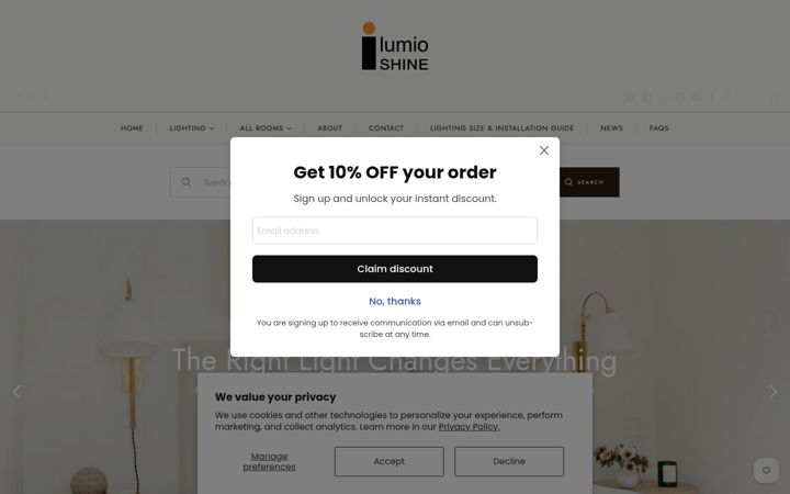 Screenshot of lumioshine.com