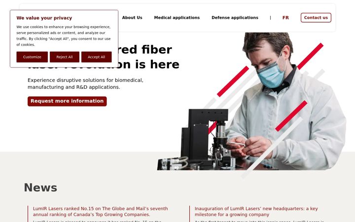 Screenshot of lumirlasers.com