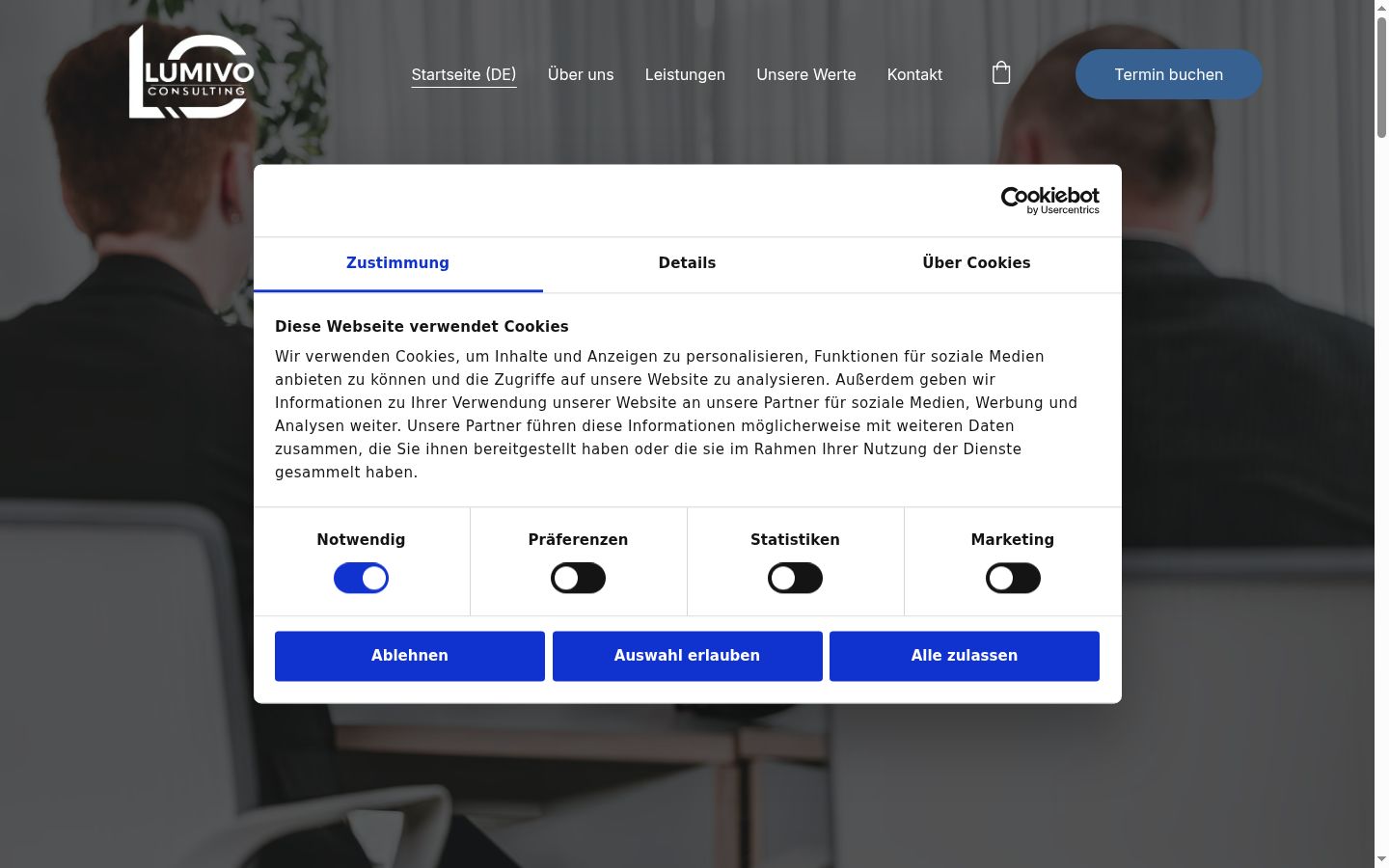 Screenshot of the consent banner shown before any interaction
