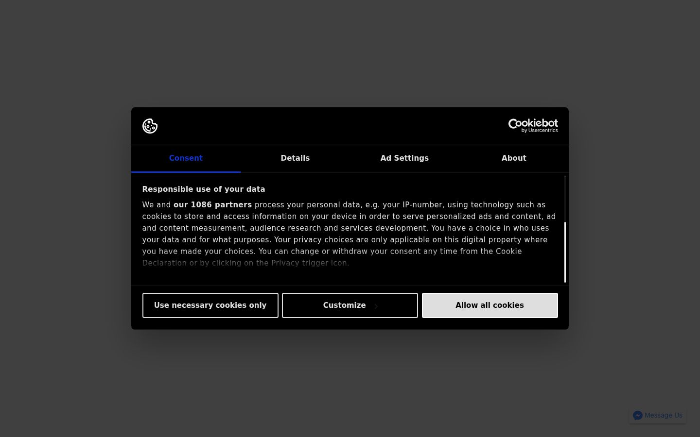Screenshot van de toestemmingsbanner zoals getoond vóór enige interactie