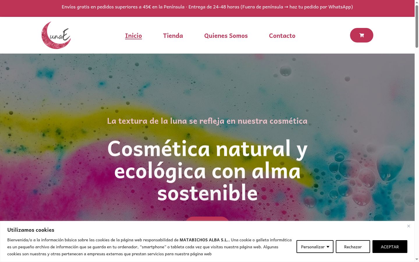 Captura de pantalla del banner de consentimiento mostrado antes de cualquier interacción