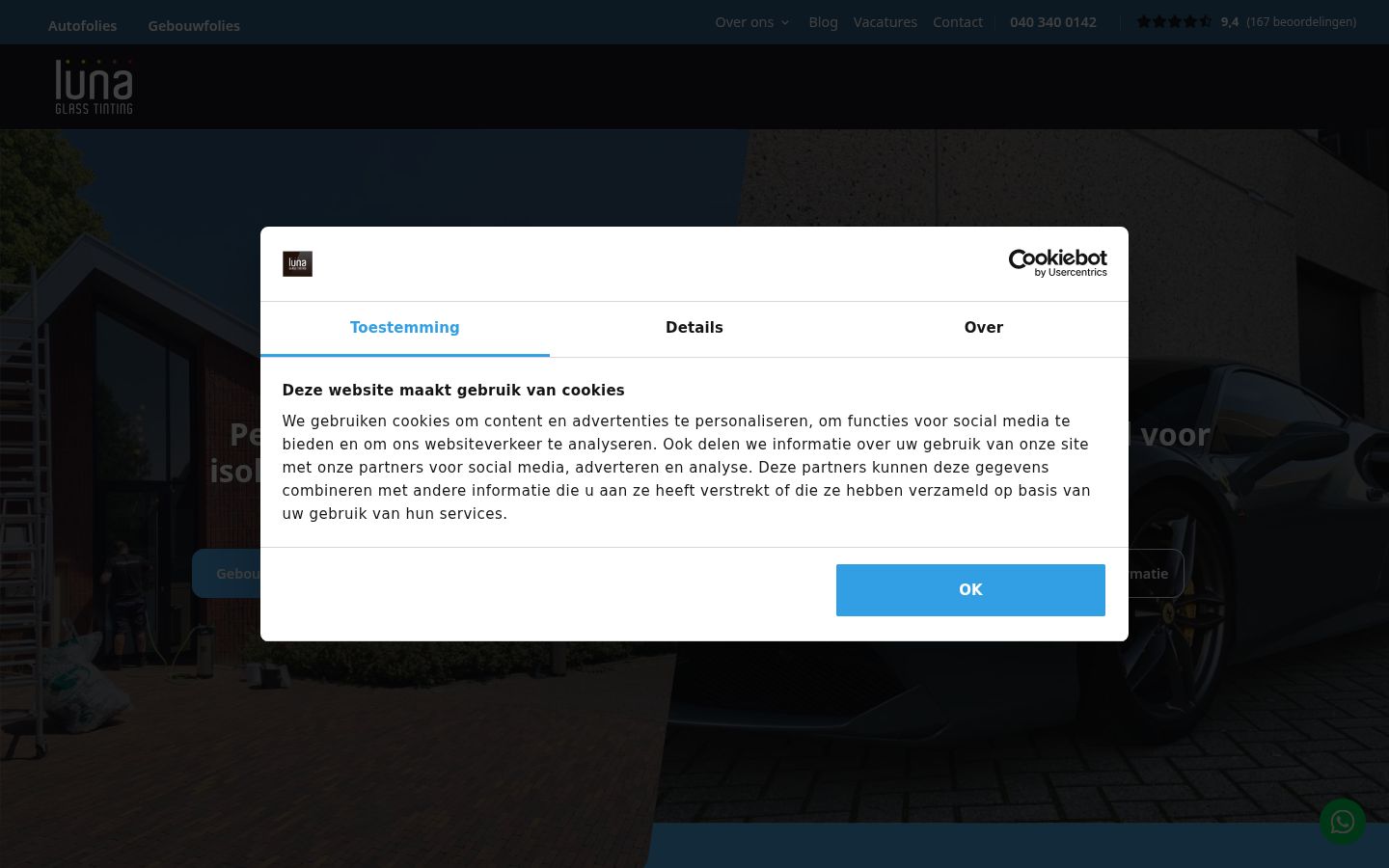 Captura de ecrã do banner de consentimento apresentado antes de qualquer interação