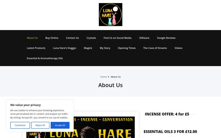 Screenshot of lunahare.co.uk