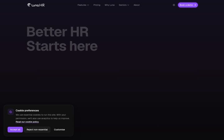 Screenshot of lunahr.co.uk