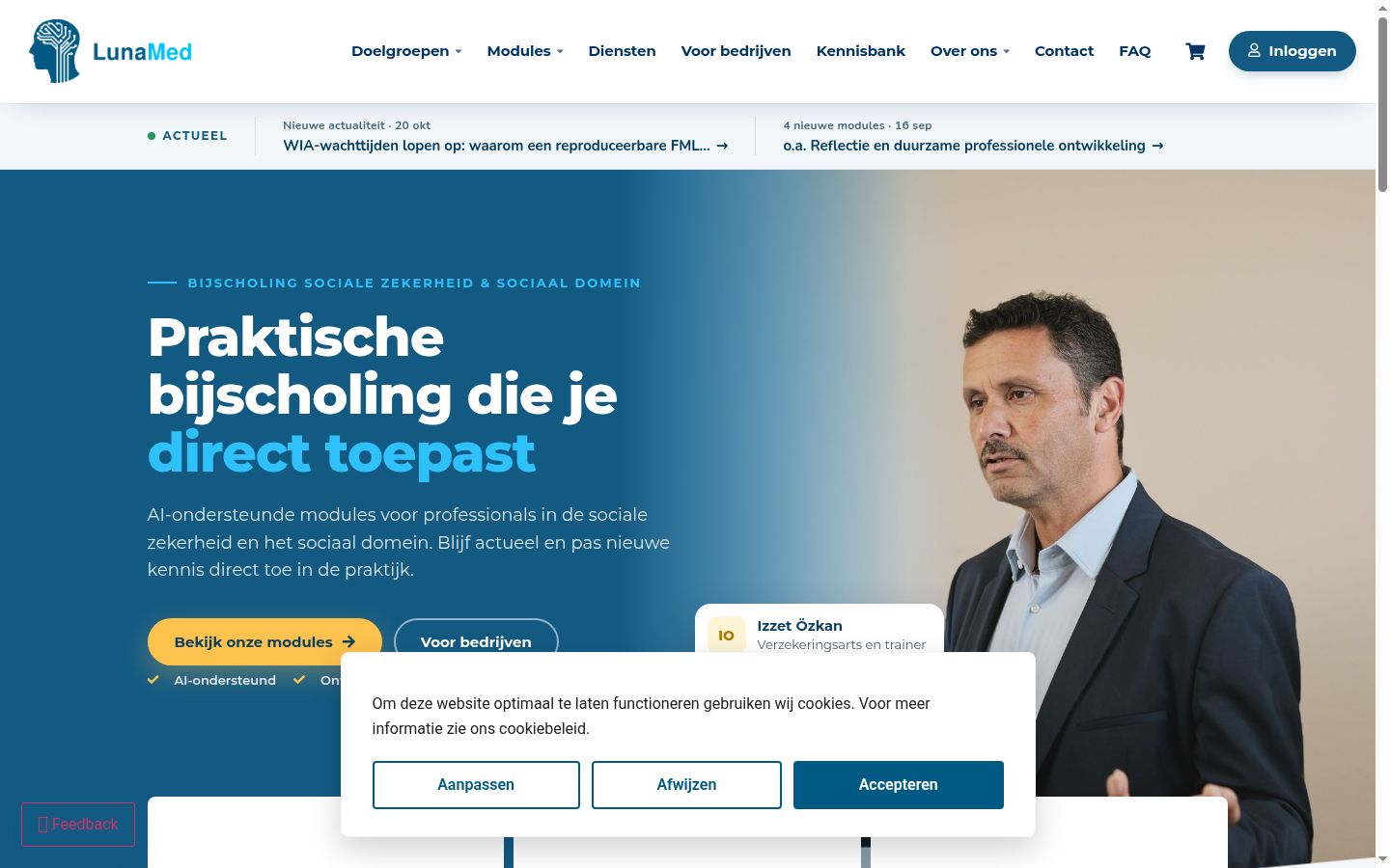 Captura de ecrã do banner de consentimento apresentado antes de qualquer interação