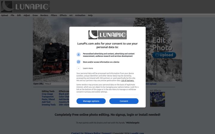 Screenshot von lunapic.com