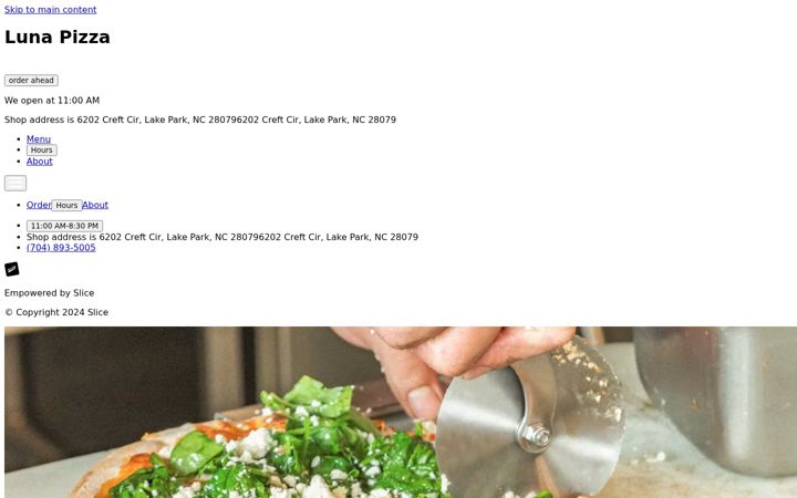 Screenshot of lunapizzalakepark.com
