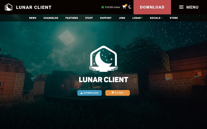 Snímek obrazovky lunarclient.com