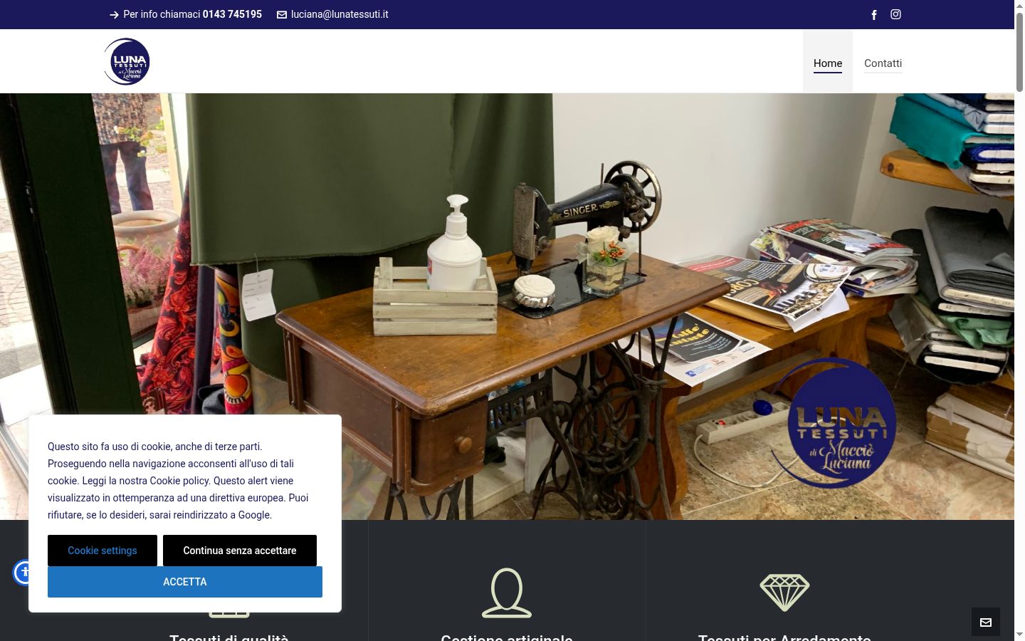 Screenshot del banner di consenso mostrato prima di qualsiasi interazione