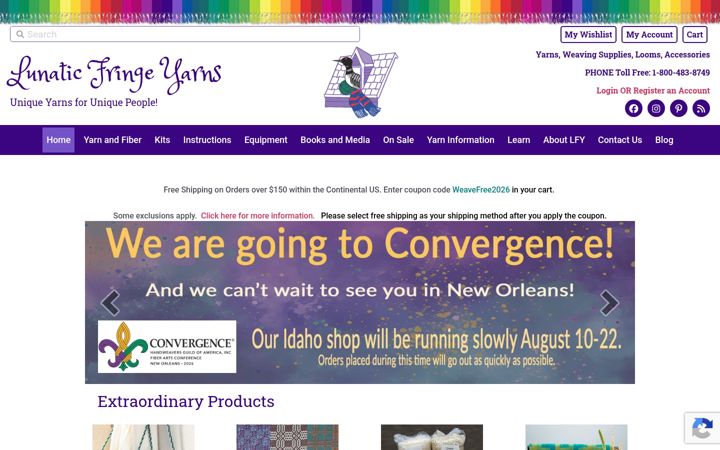 Screenshot of lunaticfringeyarns.com