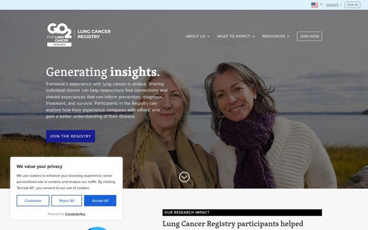 Screenshot of lungcancerregistry.org