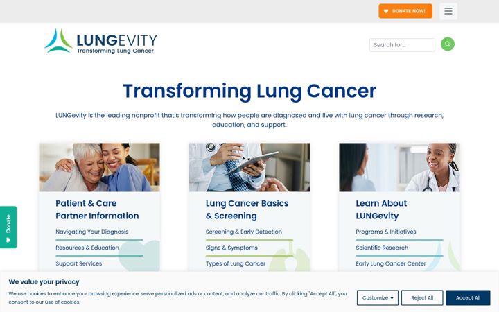 Screenshot of lungevity.org