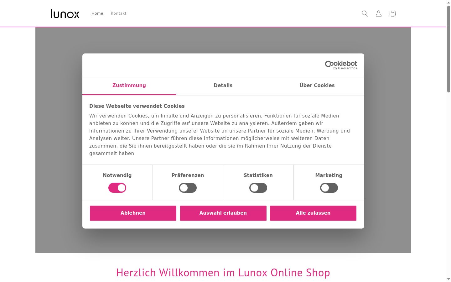 Screenshot des Einwilligungsbanners vor jeglicher Interaktion