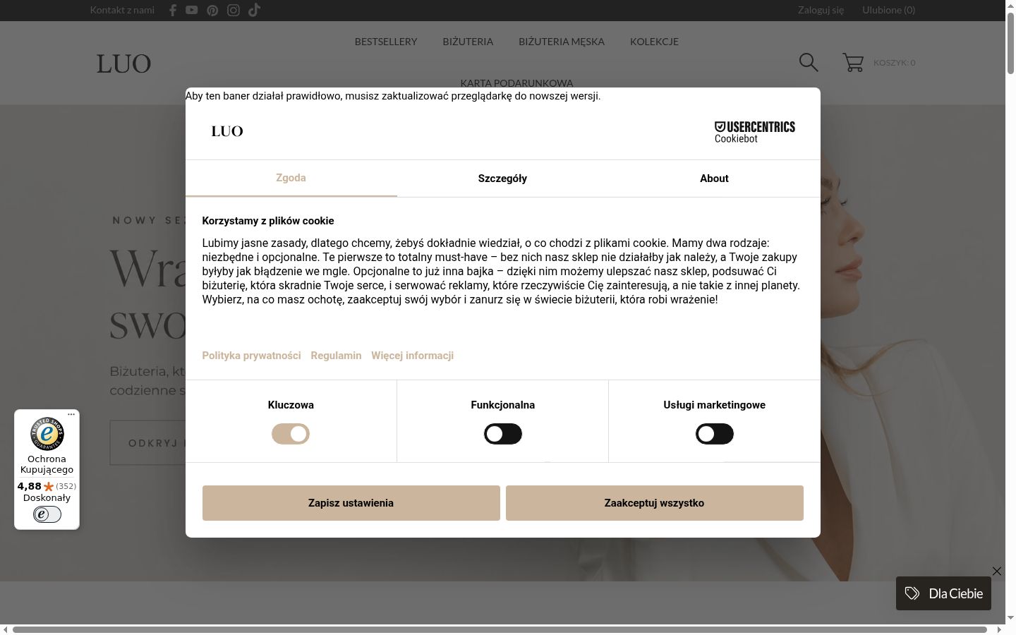 Sutikimo reklamjuostės, rodytos prieš bet kokią sąveiką, ekrano kopija