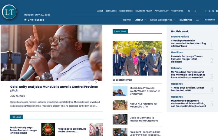 Screenshot of lusakatimes.com
