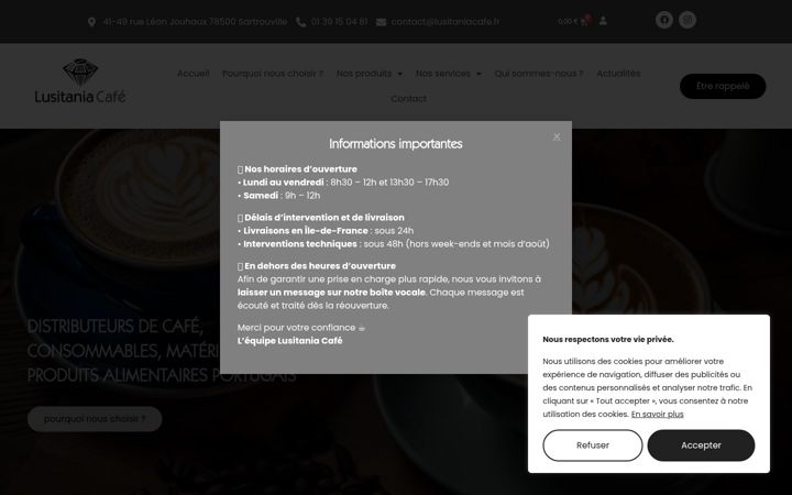 Screenshot of lusitaniacafe.fr