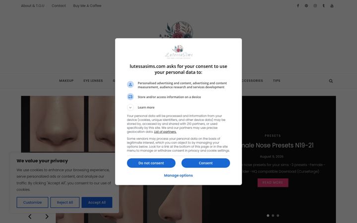 Screenshot of lutessasims.com
