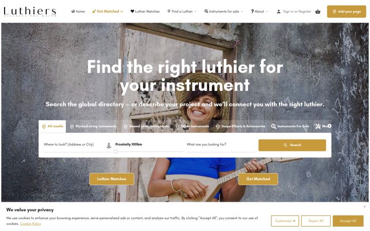 Screenshot of luthiers.com