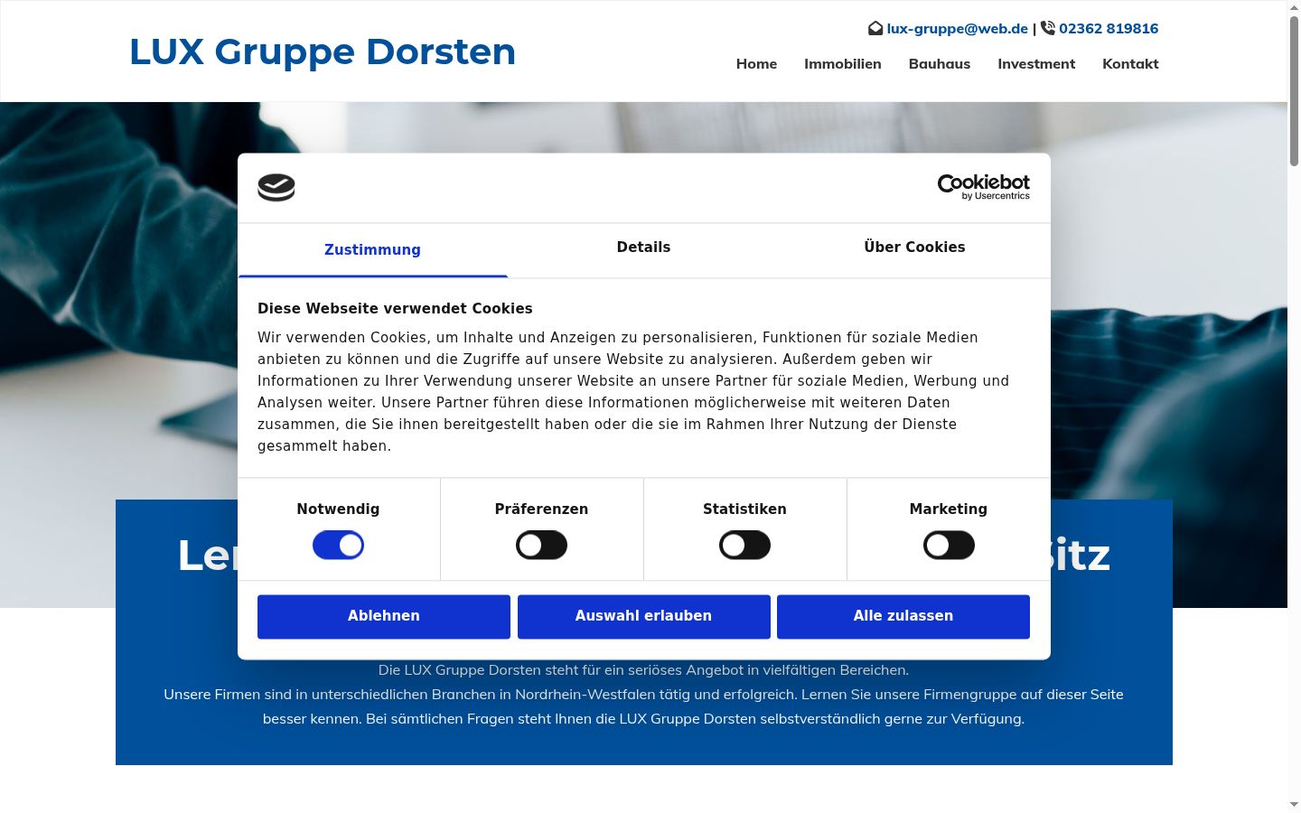 Screenshot des Einwilligungsbanners vor jeglicher Interaktion